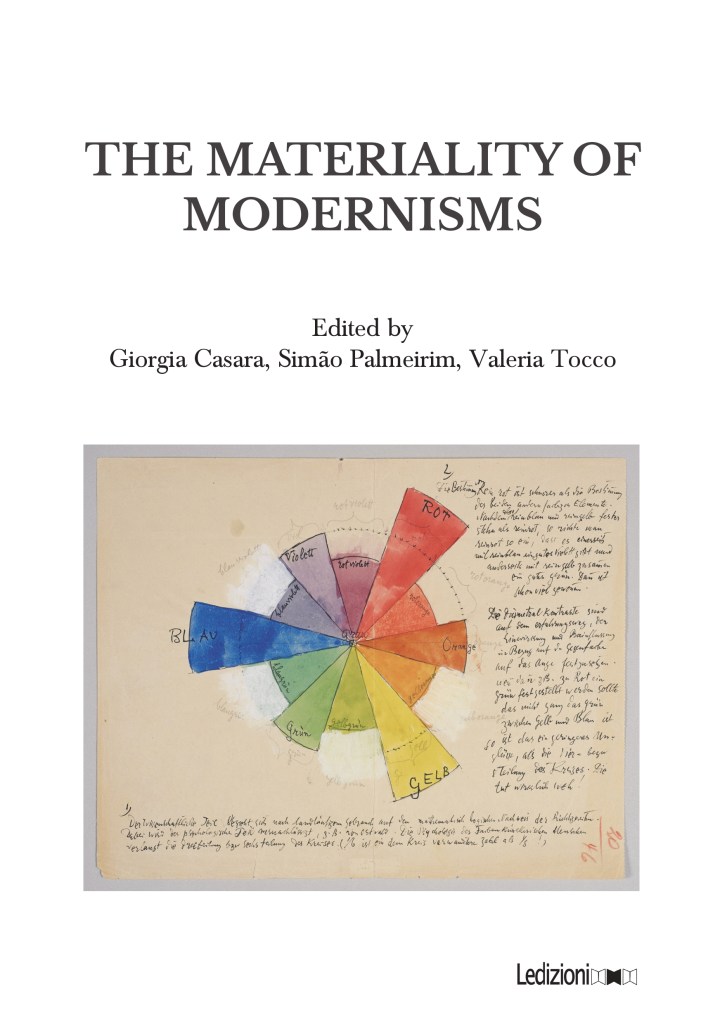 Cover of the book 'The Materiality of Modernisms', featuring a colorful artistic wheel with handwritten notes around it.