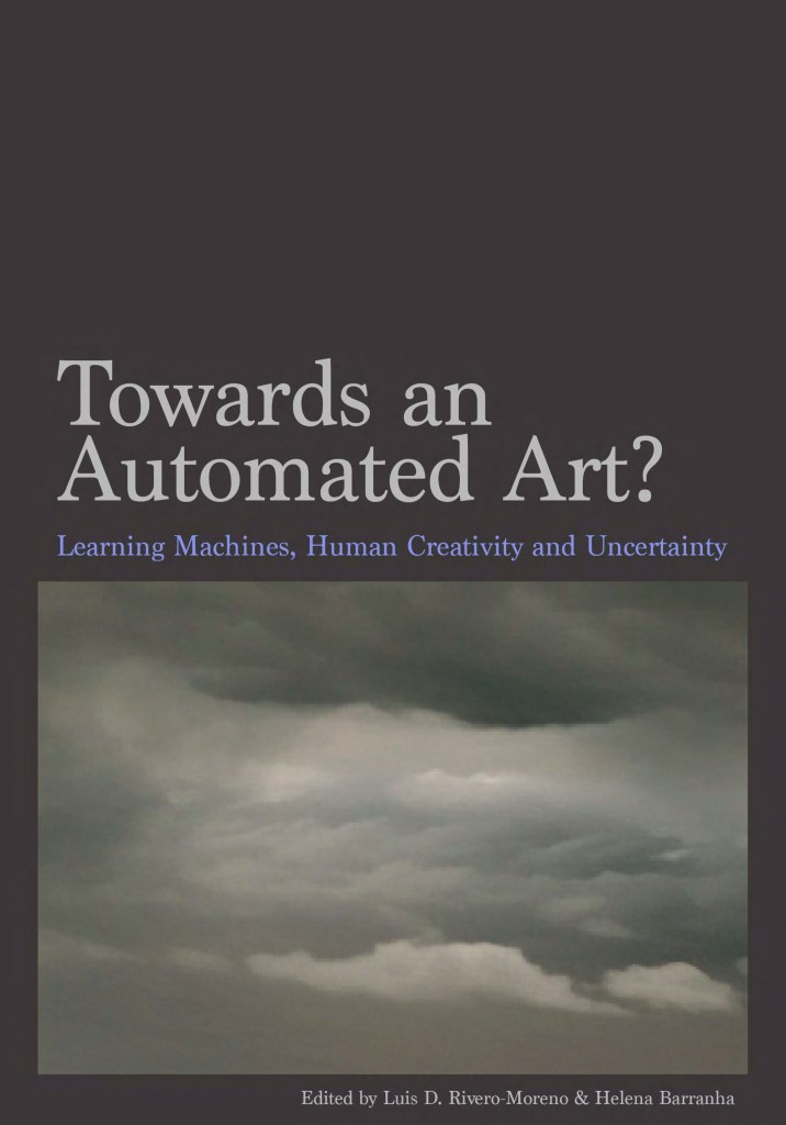 Capa do livro 'Towards an Automated Art?' com um fundo de nuvens escuras e o título em destaque.